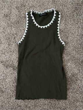 Merokeety Olive Ribbed Tank with White  Trim